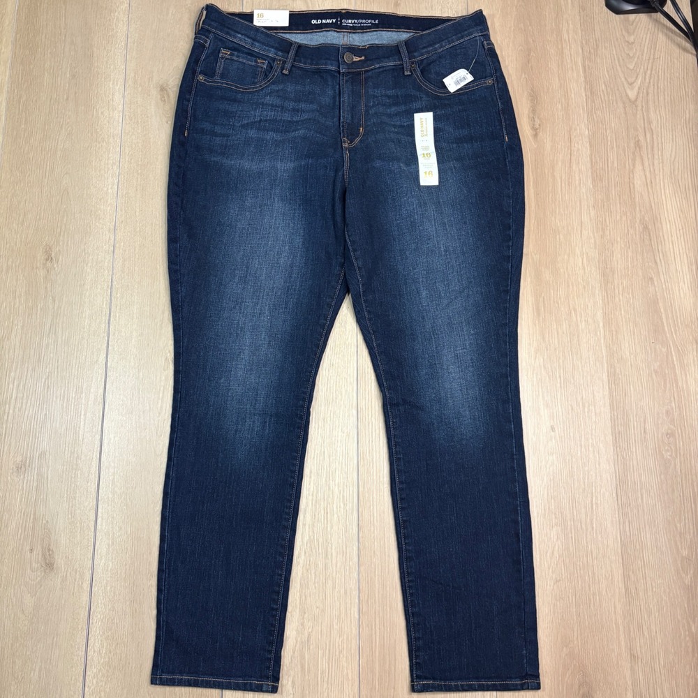 Old Navy Curvy Profile Skinny Jeans Womens 16 Short Mid-Rise Dark Wash Denim NWT
